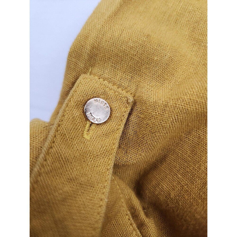 Anne Klein Linen blend yellow mustard button-up blouse roll-tab sleeves size M - Picture 5 of 9
